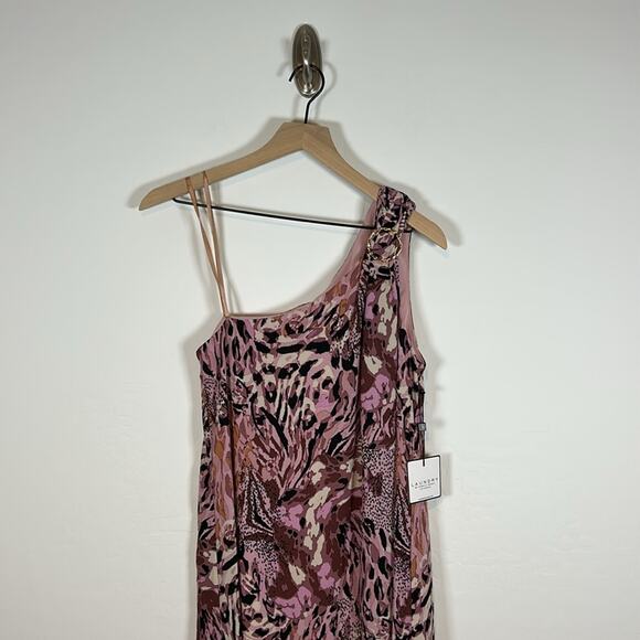 Laundry by Shelli Segal NWT One Shoulder Pink Animal Print Leopard Slip Dress 6 - Picture 6 of 12